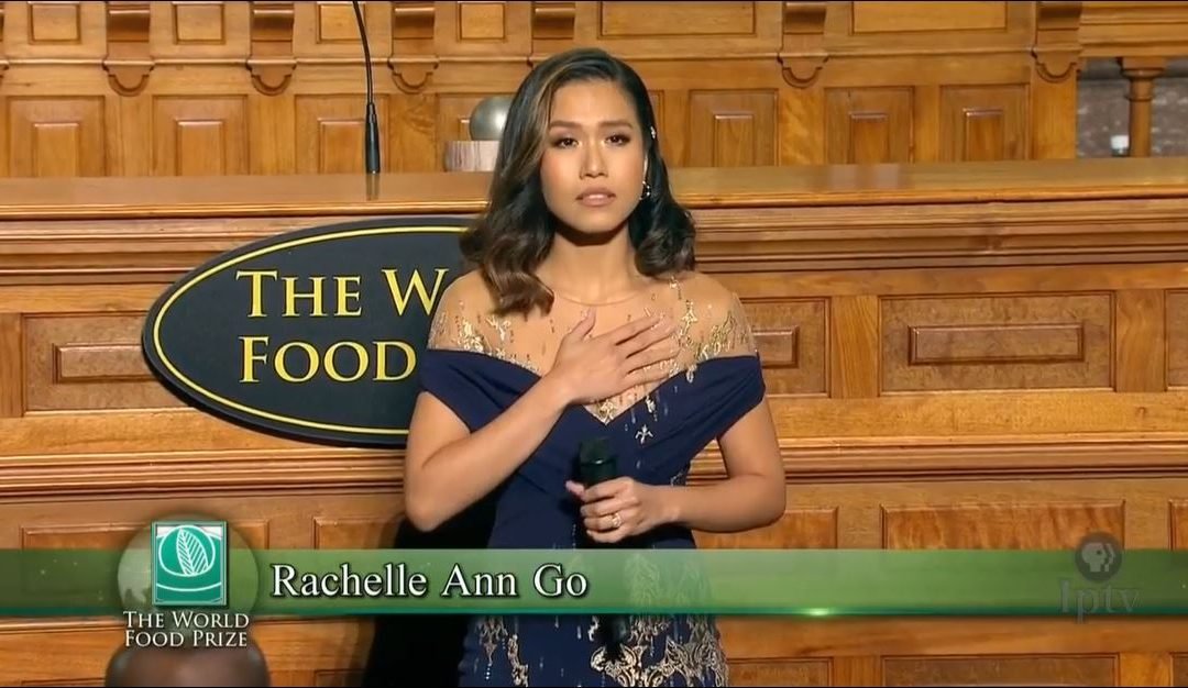 Rachelle Ann Go performs “Bayan Ko” to honor World Food Prize laureate’s work in Philippines