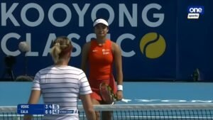 Alex Eala after her straight-sets win over Donna Vekić at the Kooyong Classic tennis exhibition in Melbourne