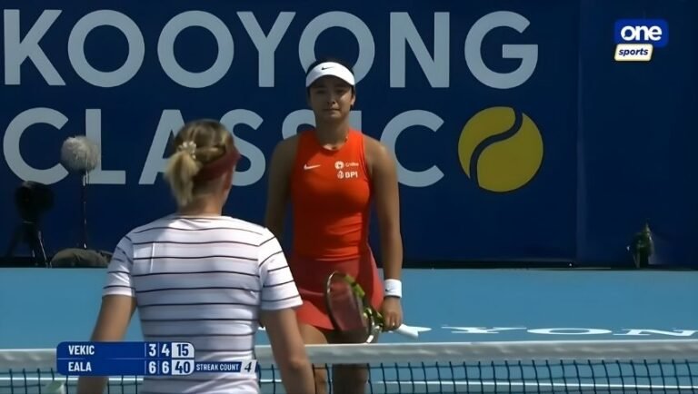 Alex Eala after her straight-sets win over Donna Vekić at the Kooyong Classic tennis exhibition in Melbourne